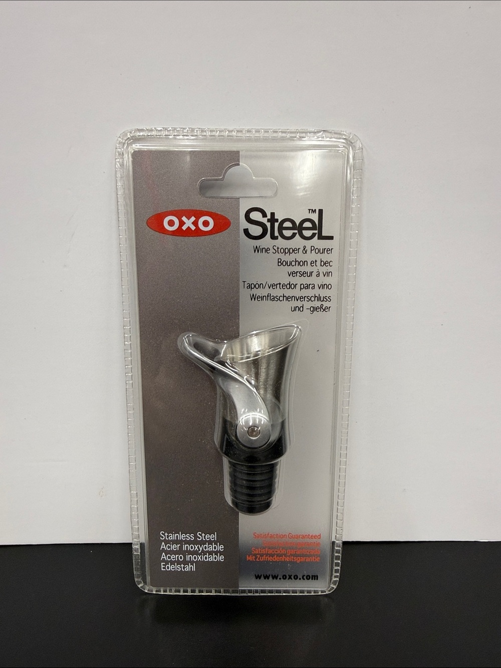 OXO Steel Wine Pourer & Stopper - Silver and Black